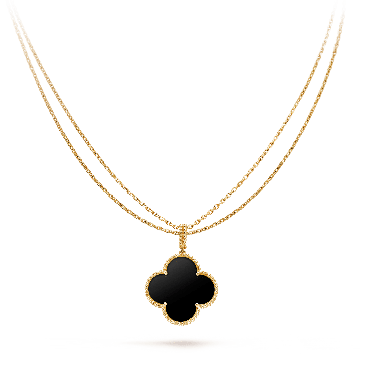 [Noble Aura jewelry]CLOVER 25MM GOLD ONYX BIG CLOVER NECKLACE