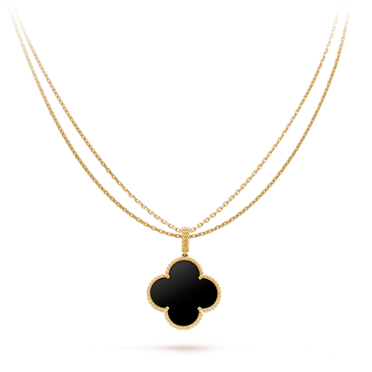 [Noble Aura jewelry]CLOVER 25MM GOLD ONYX BIG CLOVER NECKLACE