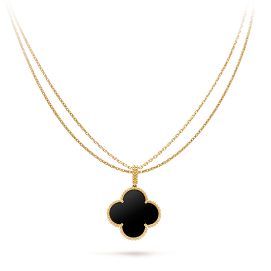 [Noble Aura jewelry]CLOVER 25MM GOLD ONYX BIG CLOVER NECKLACE