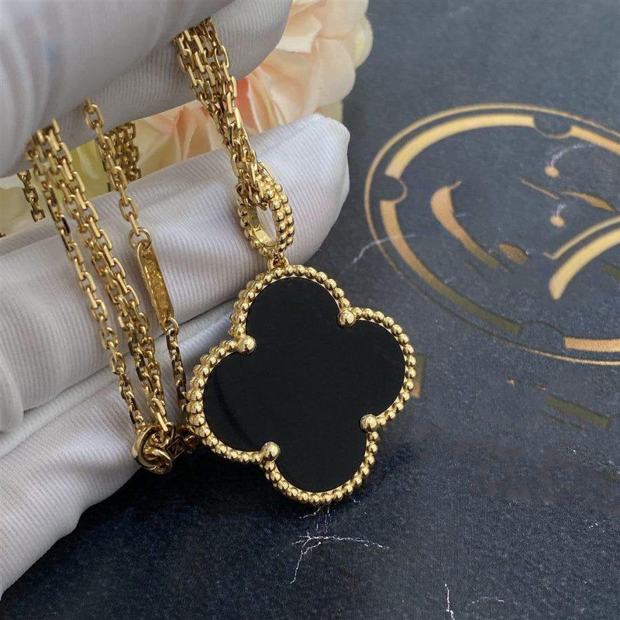 [Noble Aura jewelry]CLOVER 25MM GOLD ONYX BIG CLOVER NECKLACE