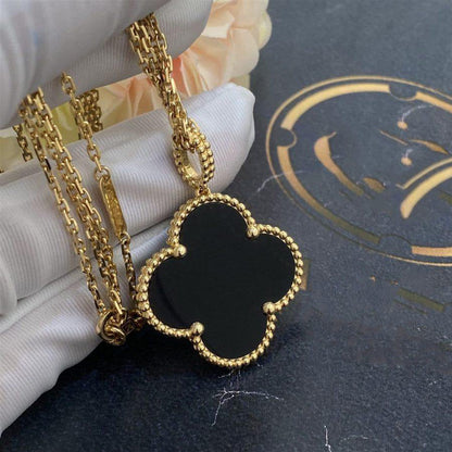[Noble Aura jewelry]CLOVER 25MM GOLD ONYX BIG CLOVER NECKLACE