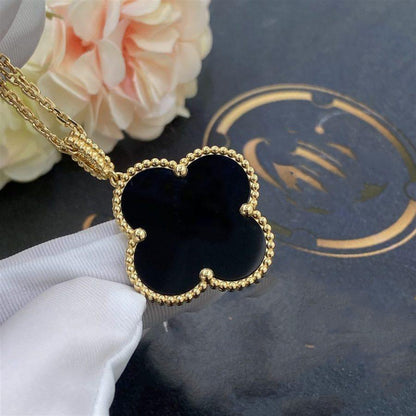 [Noble Aura jewelry]CLOVER 25MM GOLD ONYX BIG CLOVER NECKLACE