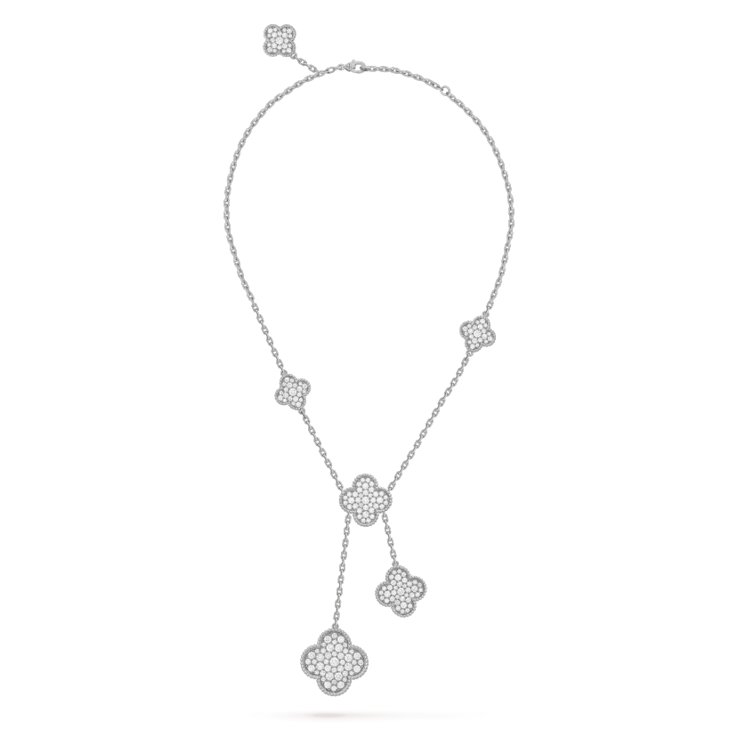 [Noble Aura jewelry]CLOVER 5 MOTIFS SILVER DIAMONDS NECKLACE