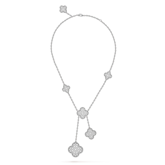 [Noble Aura jewelry]CLOVER 5 MOTIFS SILVER DIAMONDS NECKLACE