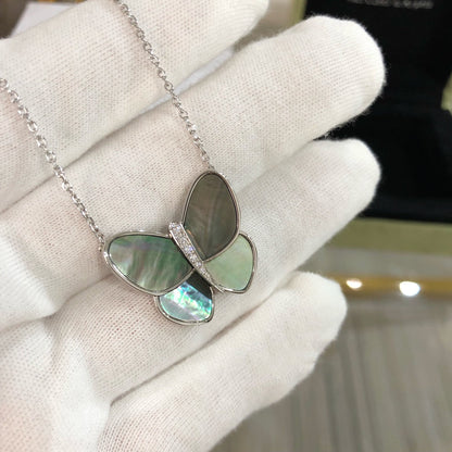 [Noble Aura jewelry]LARGE BUTTERFLY SILVER PENDANT DIAMOND NECKLACE