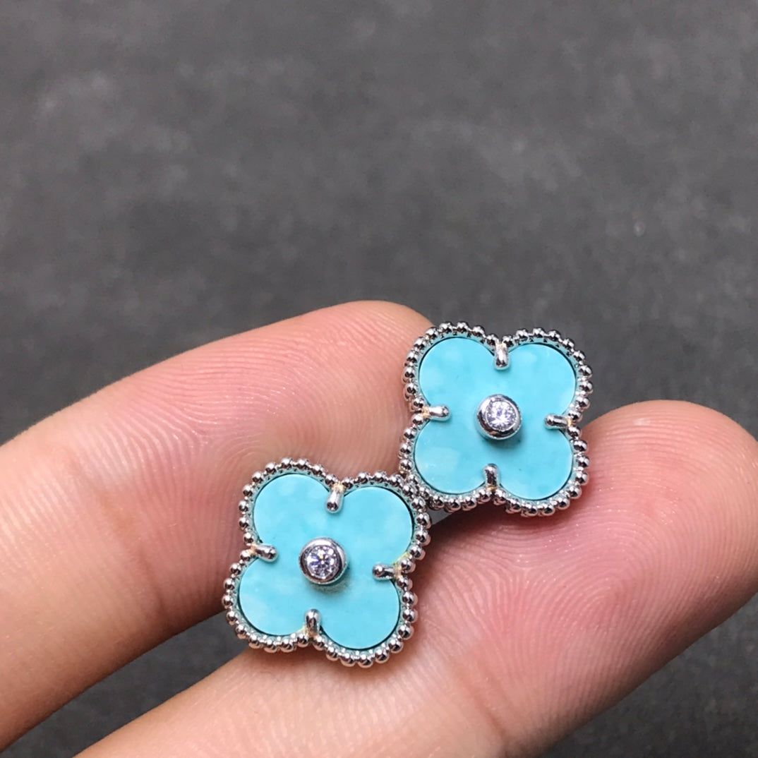 [Noble Aura jewelry]CLOVER 1 DIAMOND BLUE SKY SILVER EARRINGS