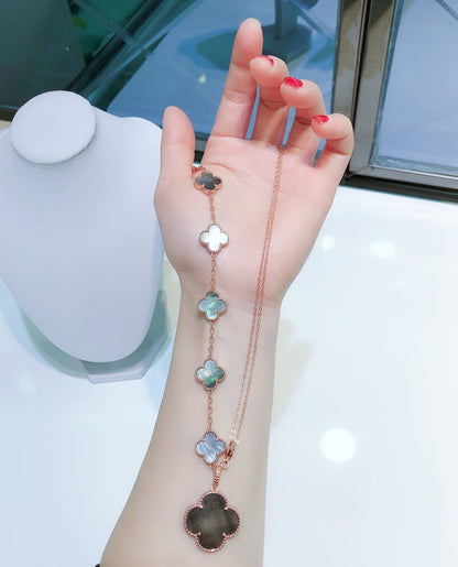 [Noble Aura jewelry]COMBINED BRACELET 5 MOTIFS AND NECKLACE DARK MOP ROSE GOLD