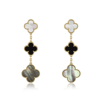[Noble Aura jewelry]CLOVER EARRINGS GOLD ONYX MOP 3 MOTIF