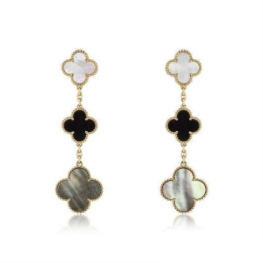 [Noble Aura jewelry]CLOVER EARRINGS GOLD ONYX MOP 3 MOTIF