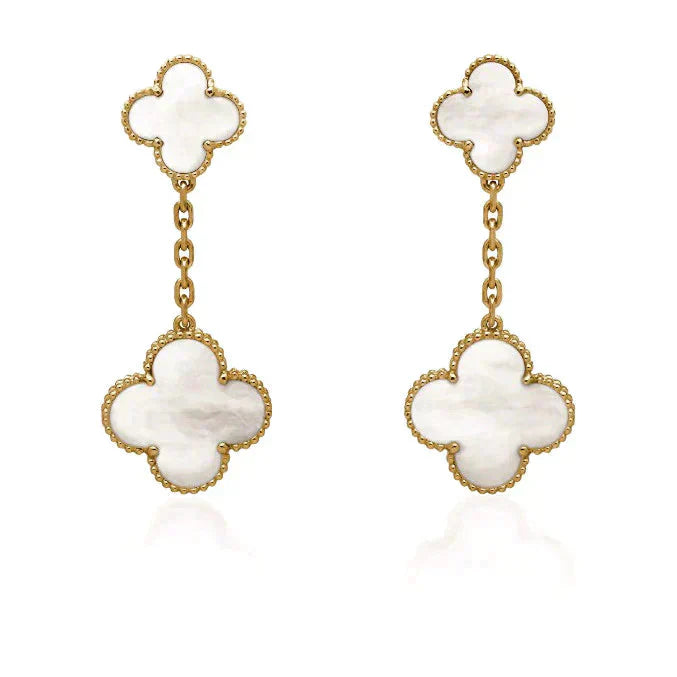 [Noble Aura jewelry]CLOVER 2 MOTIF WHITE MOP EARRINGS
